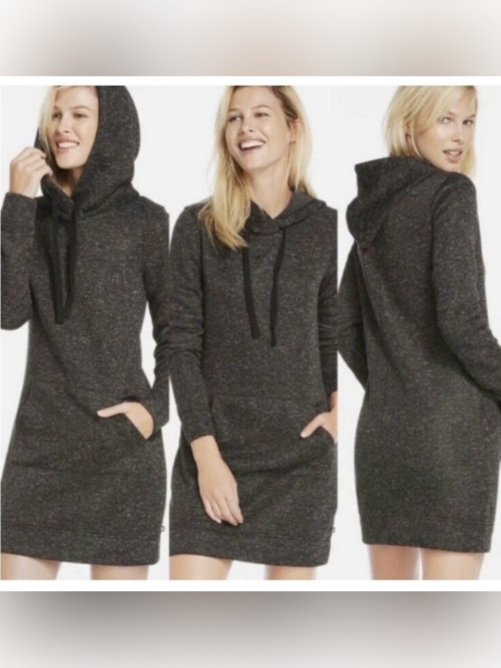 FABLETICS Yukon Marled Charcoal Gray Hooded Sweatshirt Dress Size Large